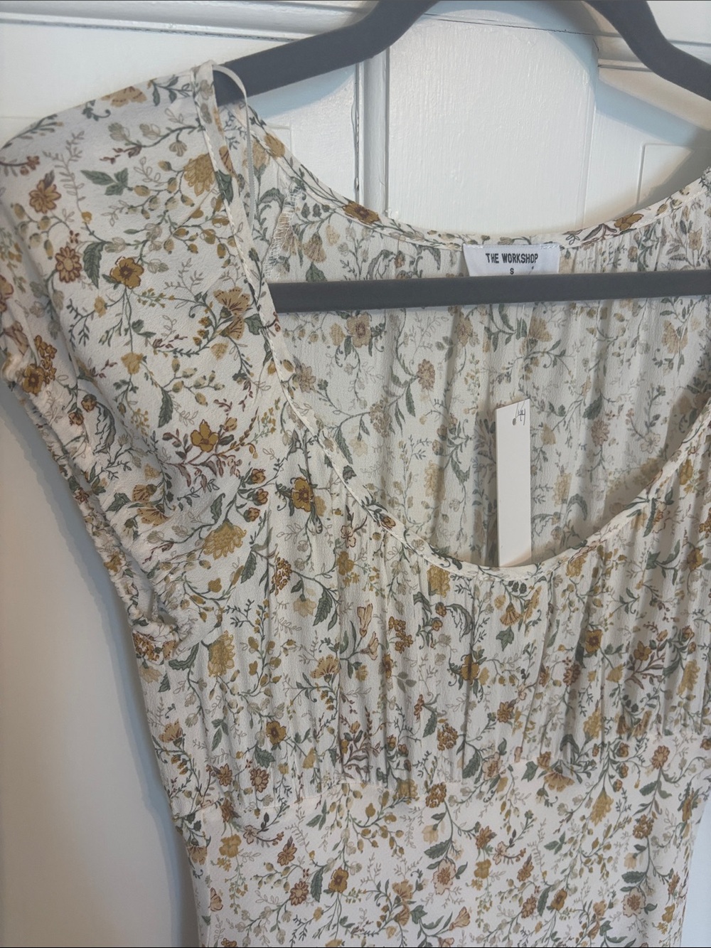 Floral Cream Maxi Dress with Mustard and Green Print - Picture 3 of 4